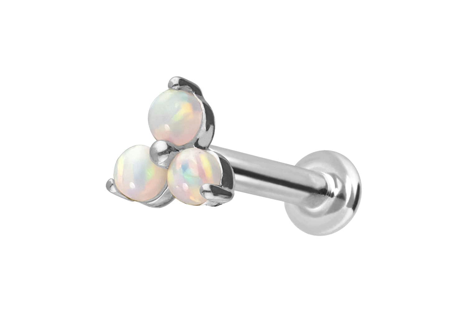 14 Karat Gold Labret Piercing mit Innengewinde BLUME + 3 SYNTHETISCHE OPALE
